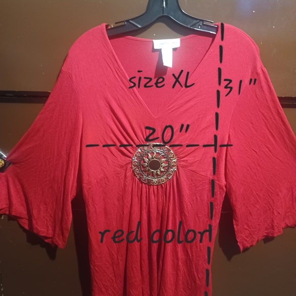 Red Ruched Blouse with Embellished Details (A) - Picture 9 of 11
